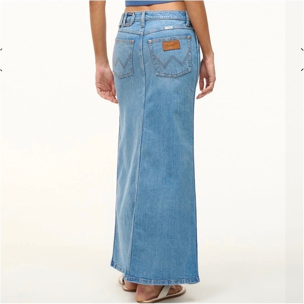 Wrangler Staud Denim Maxi Skirt Light Wash Front Slit Western Women's Size 30 - Picture 2 of 7